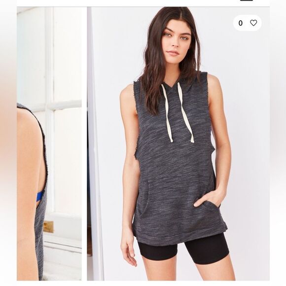 Project Social T X Out from Under Grey Sleeveless Hooded Muscle Sweatshirt SZ S - Picture 1 of 8